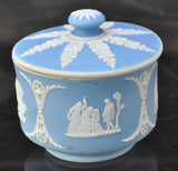 Antique Wedgwood Blue Jasper Jasperware Round Trinket Box