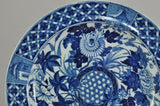 Two Original Antique Wedgwood Blue Transfer "Hibiscus" Plates c 1815
